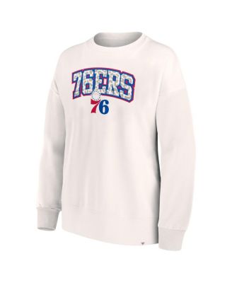 Women's White Philadelphia 76ers Tonal Leopard Pullover Sweatshirt