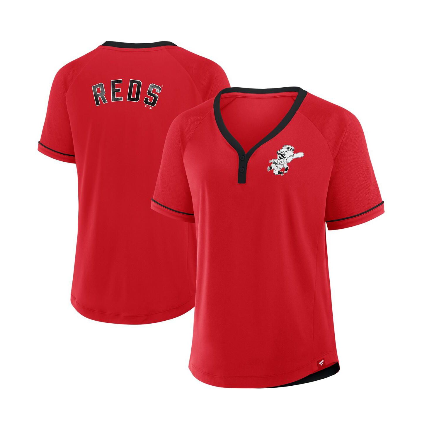 Женская футболка Fanatics Red Cincinnati Reds Cooperstown Collection League Diva Raglan V-Neck — фото 1