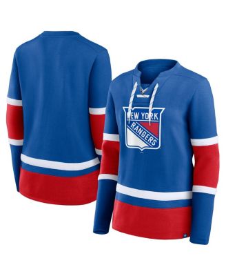 Fanatics - Women's  Blue New York Rangers Prime Time Lace-Up Long Sleeve T-Shirt