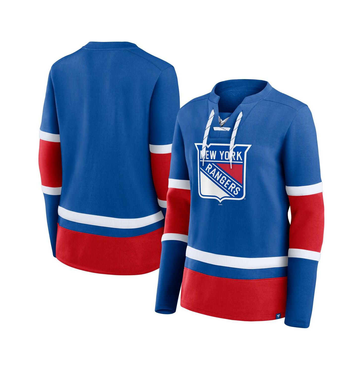 Женская футболка Fanatics Blue New York Rangers Prime Time Lace-Up Long Sleeve — фото 1