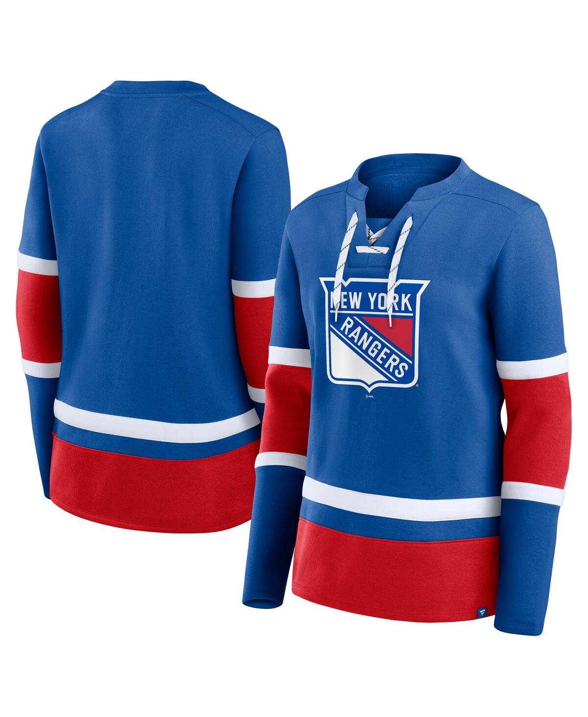 Fanatics Women's Blue New York Rangers Prime Time Lace-up Long Sleeve T-shirt In Blue