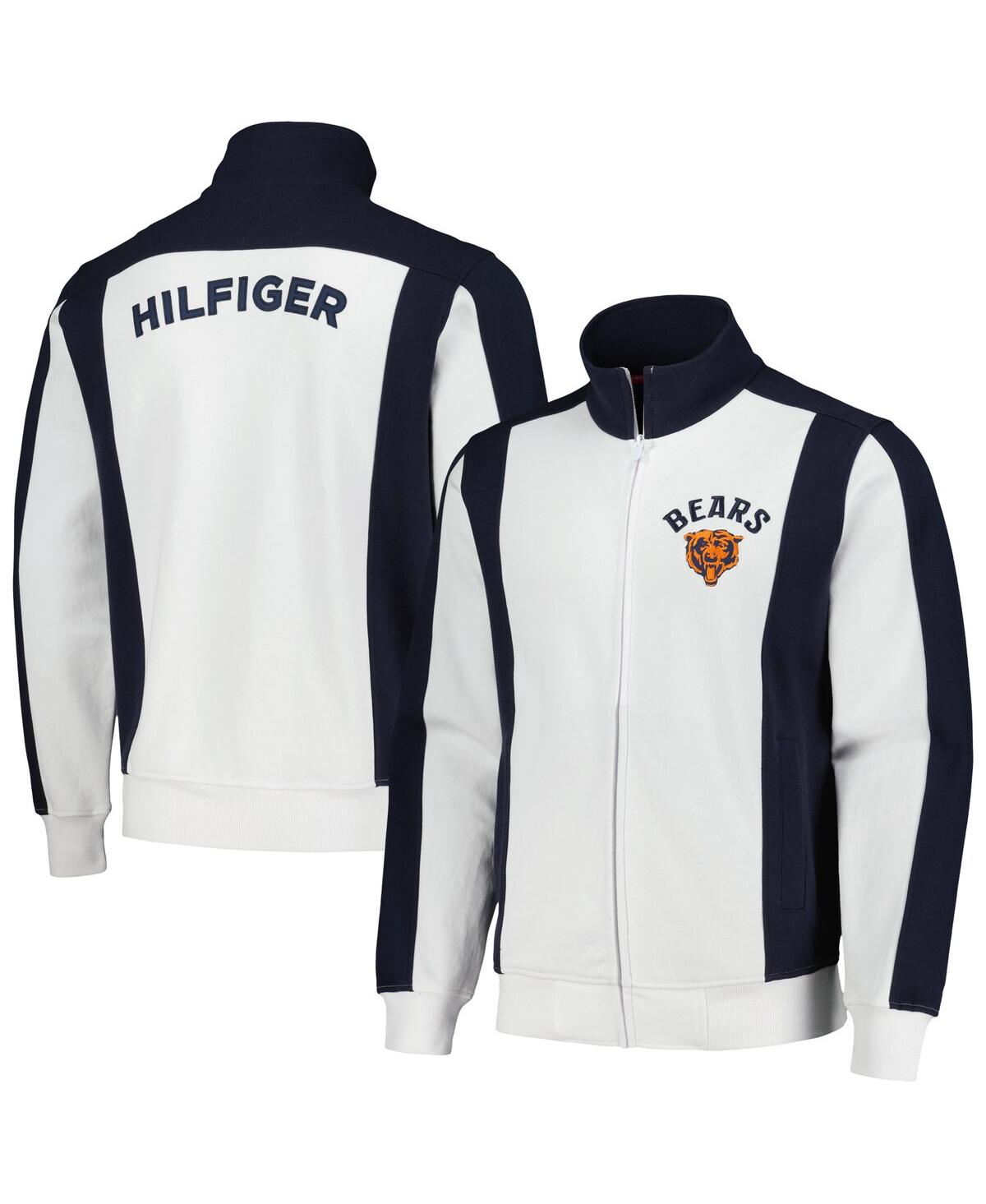 TOMMY HILFIGER MEN'S WHITE/NAVY CHICAGO BEARS NOLAN FULL-ZIP TRACK JACKET 