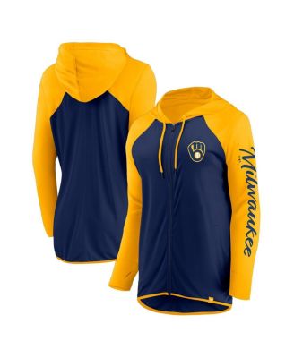 Fanatics - Women's  Navy/Gold Milwaukee Brewers Script Sleeve Full-Zip Hoodie