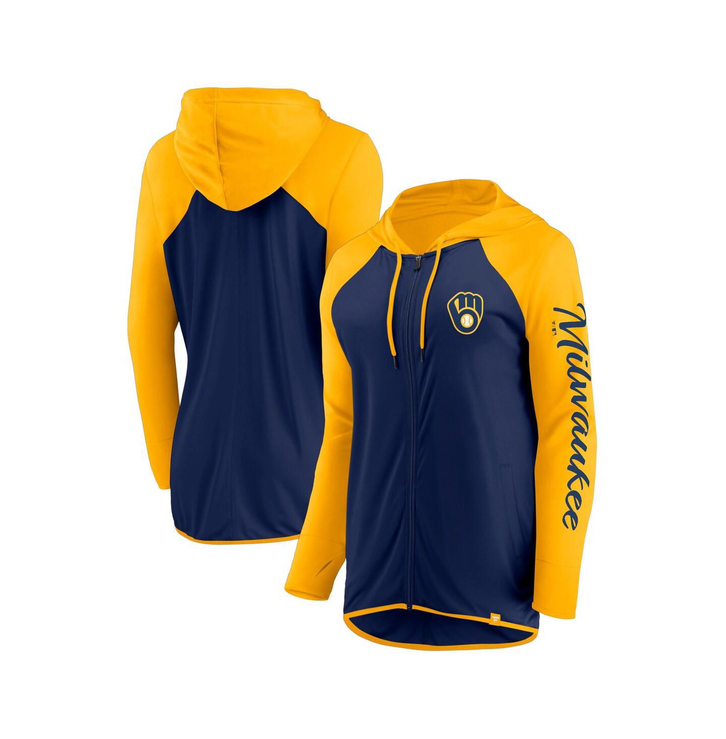 Женское худи Fanatics Navy/Gold Milwaukee Brewers Script Sleeve Full-Zip — фото 1