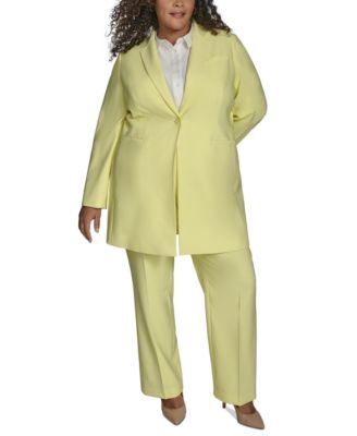 Shop Dkny Plus Size Sleeveless Top Straight Leg Pants One Button Blazer In Light Lemon