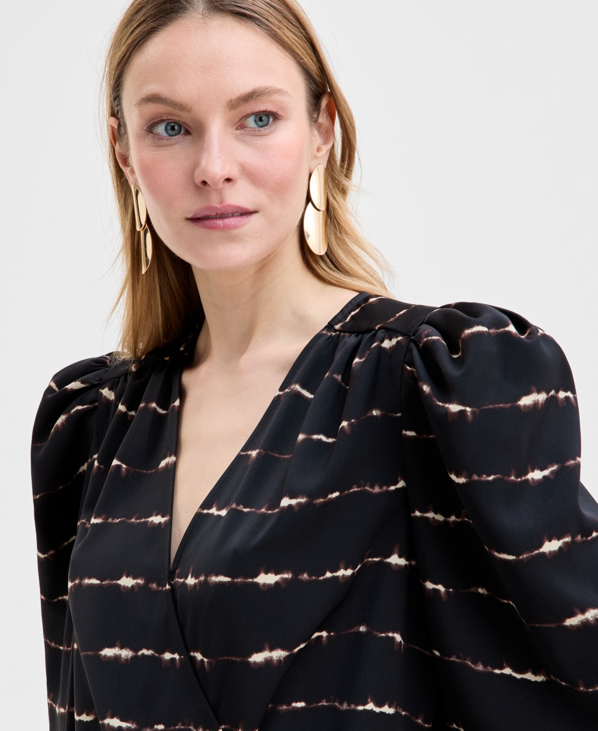 Inc International Concepts Women's Printed Puff-sleeve Blouse, Exclusively At Macy's In Charmi Dye