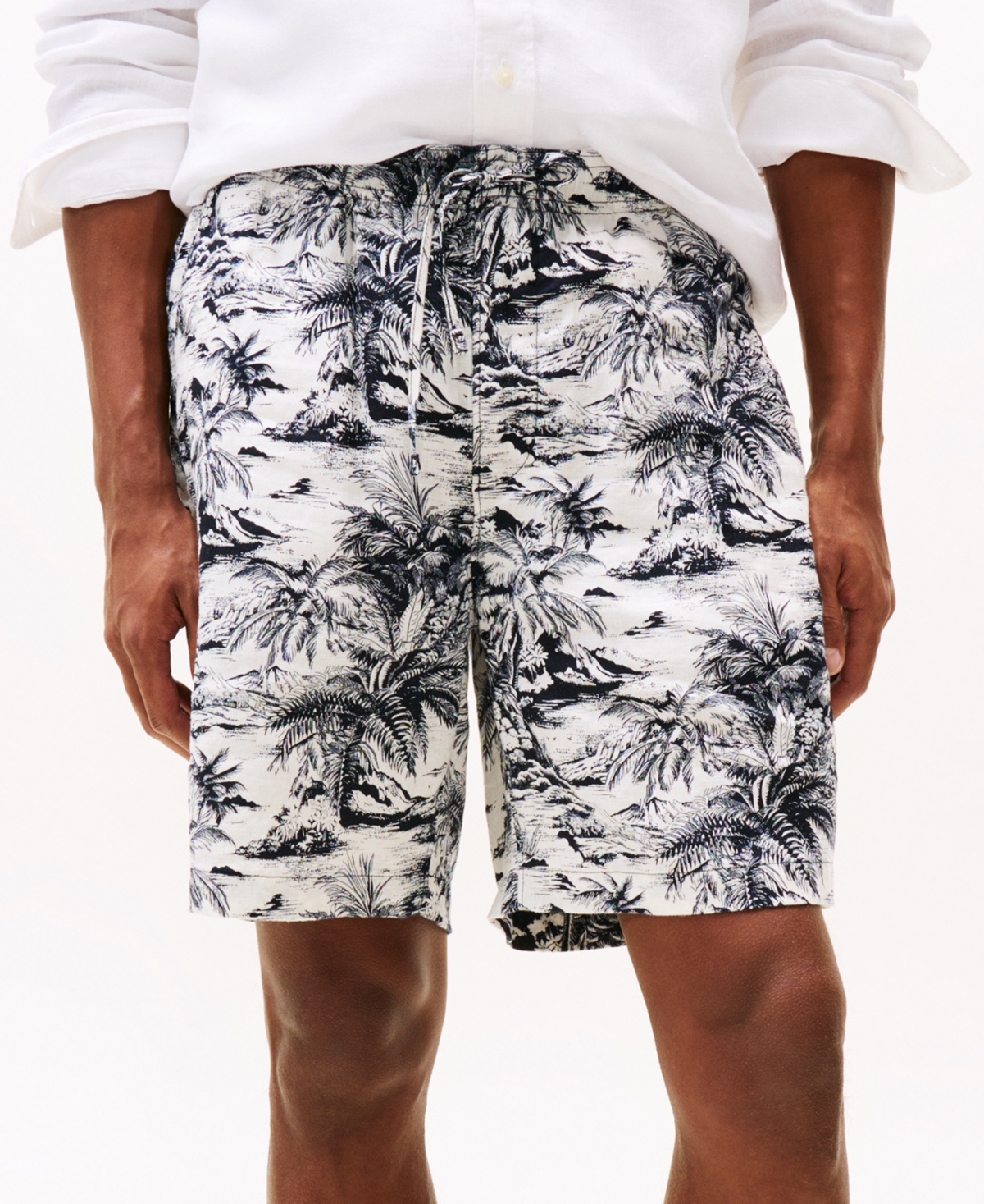Tommy Hilfiger Regular Fit Island Print Linen Short In Desert Sky