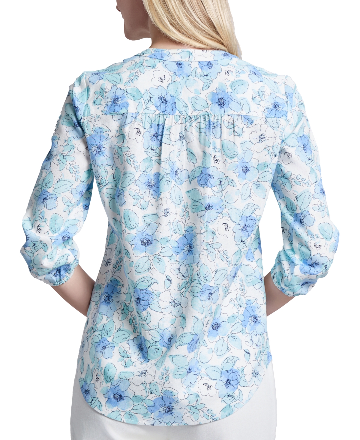 Jones New York Floral Linen Blend V-neck Tunic Top In Nyc White Multi