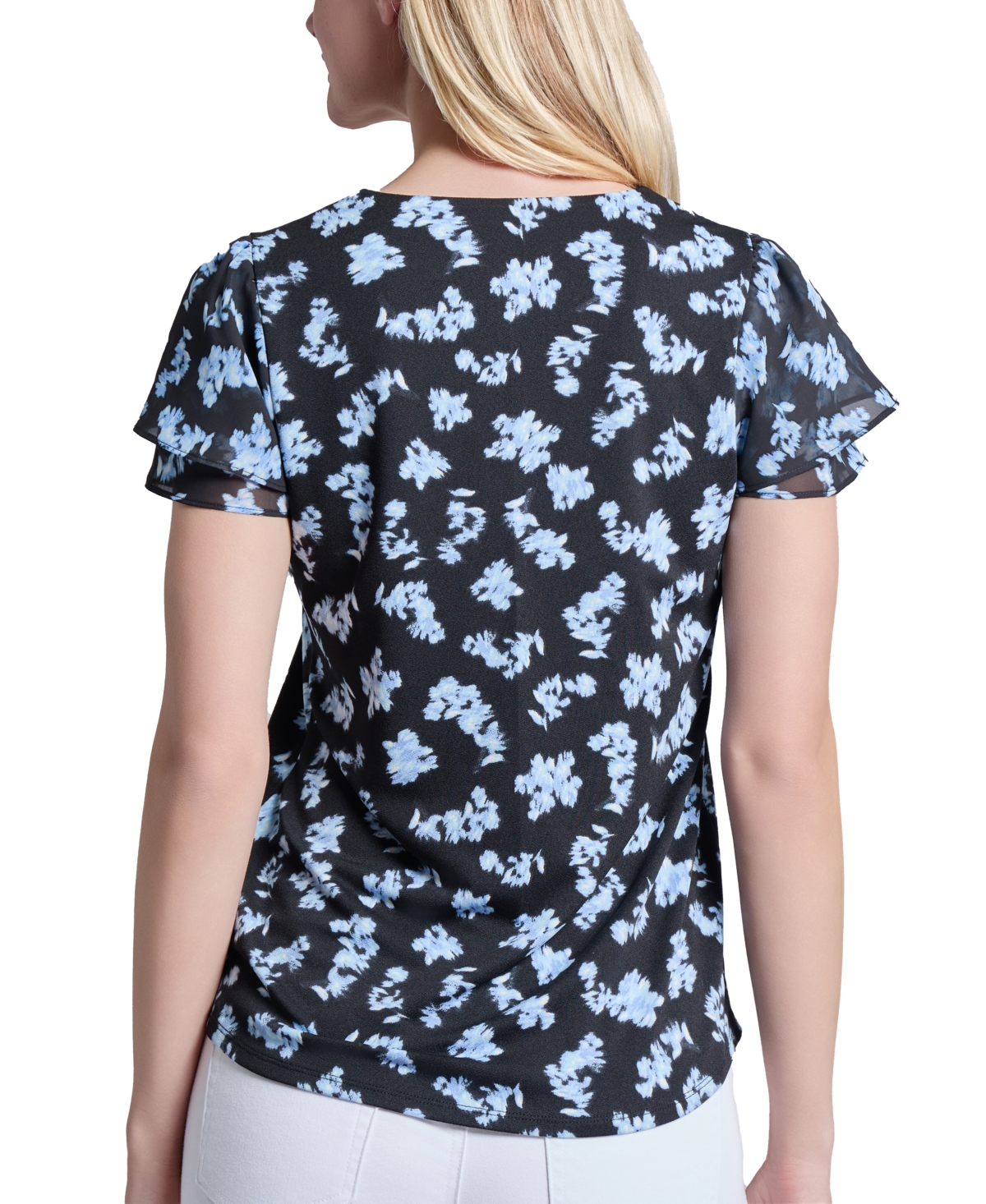 Jones New York Mixed Media Flutter Sleeve Top In Jones Black Multi