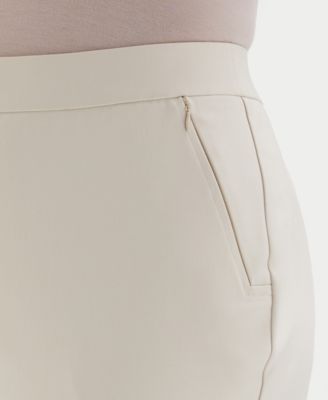 Plus Size Satin Mid Rise Twill Capri Pants with Slant Pocket