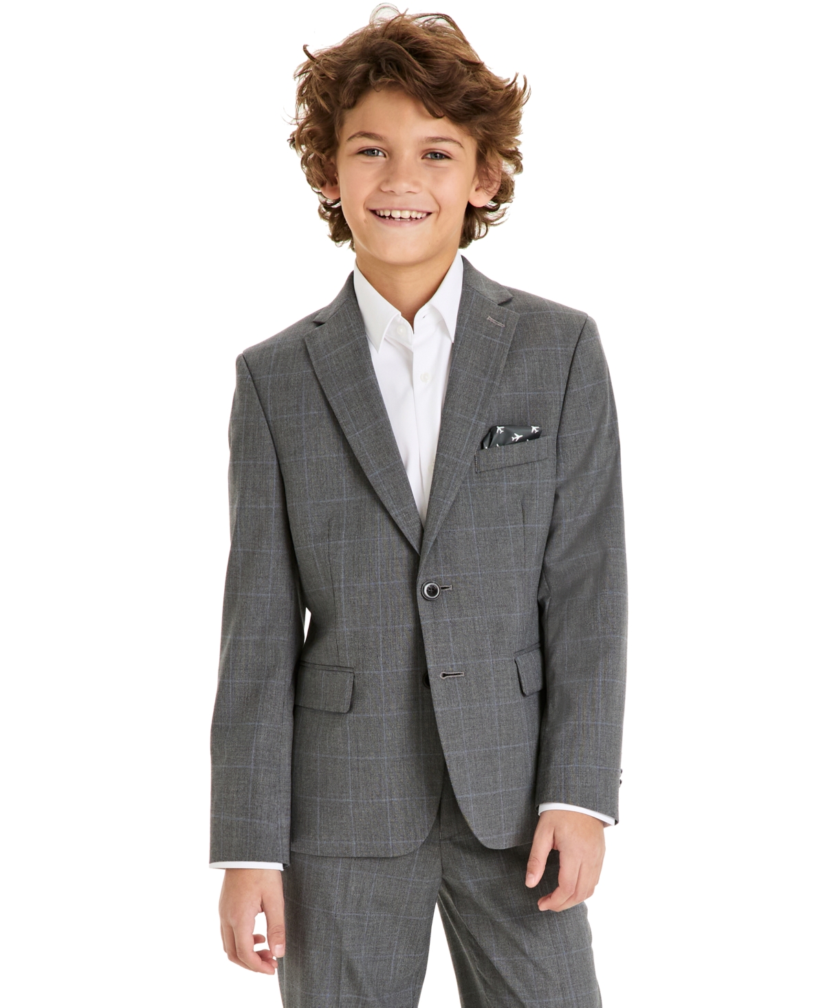 Michael Kors Big Boys Classic-fit Windowpane Suit In Blue