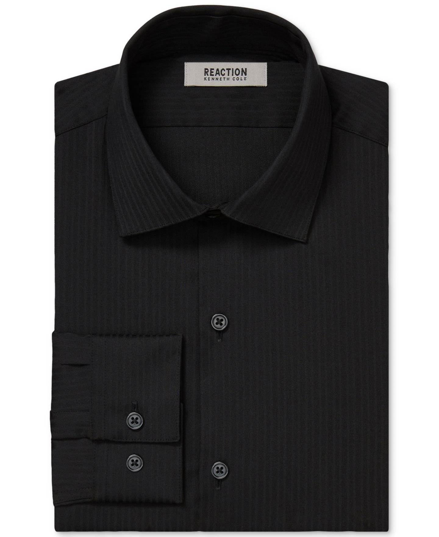 Мужская рубашка Kenneth Cole Reaction Slim Fit Tonal Stripe Dress Shirt, цвет: Чёрный — фото 4