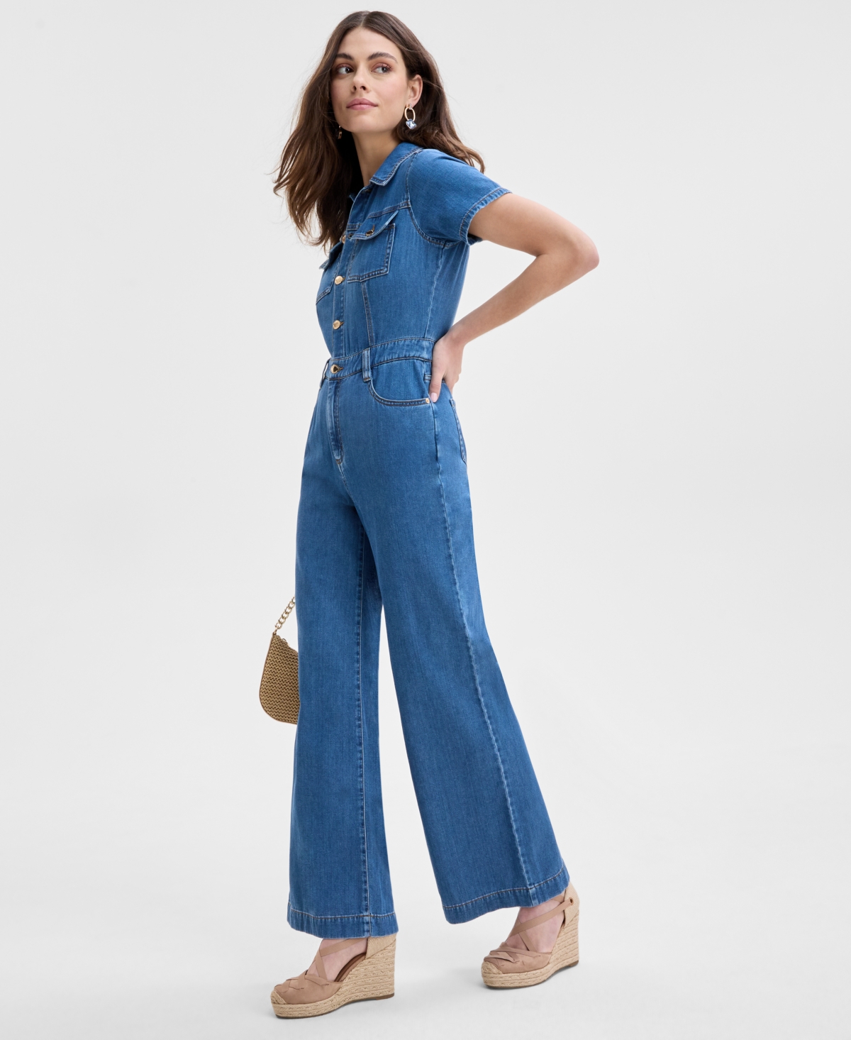 Inc International Concepts Women's Liquid Denim Jumpsuit, Exclusively At Macy's In Medium Indigo