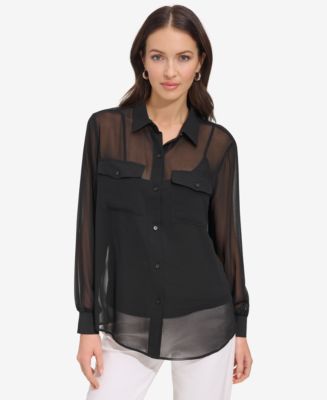 売れ筋商品|||ダナ キャラン ニューヨーク カットソー トップス レディース Women's Button-Down Chiffon Shirt Ivory DKNY Women's Button-Down Chiffon Shirt - Macy's