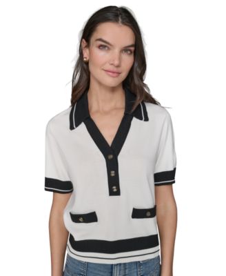 KARL LAGERFELD PARIS - Women's Short-Sleeve Collared Sweater