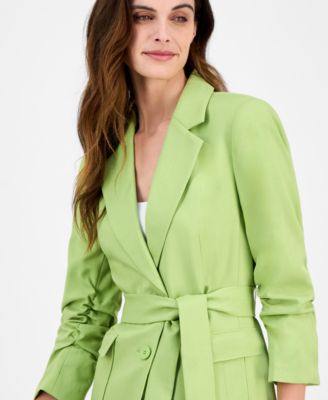 Women's Ruched-Sleeve Belted Notch-Collar Jacket