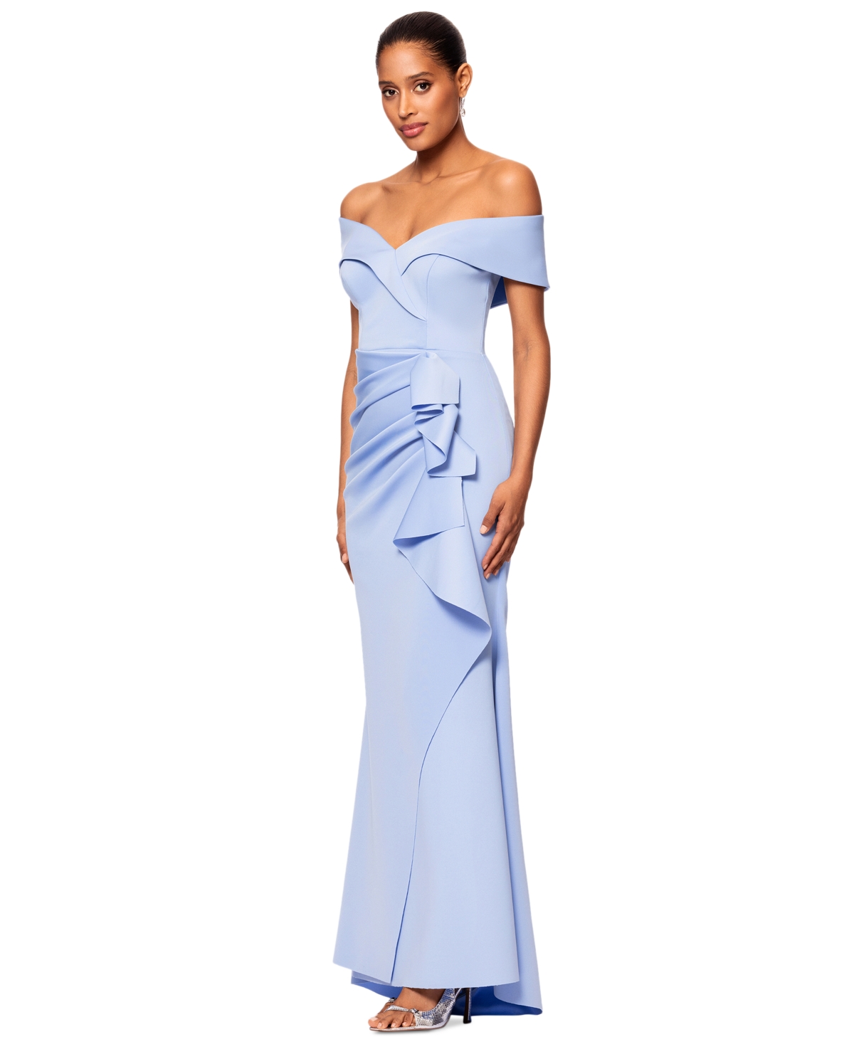 Xscape Scuba Off-the-shoulder Gown In Periwinkle