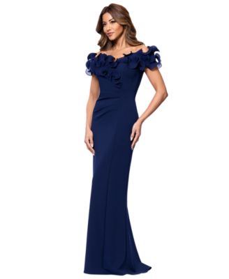 Women's Ruffled-Off-The-Shoulder Crepe Gown