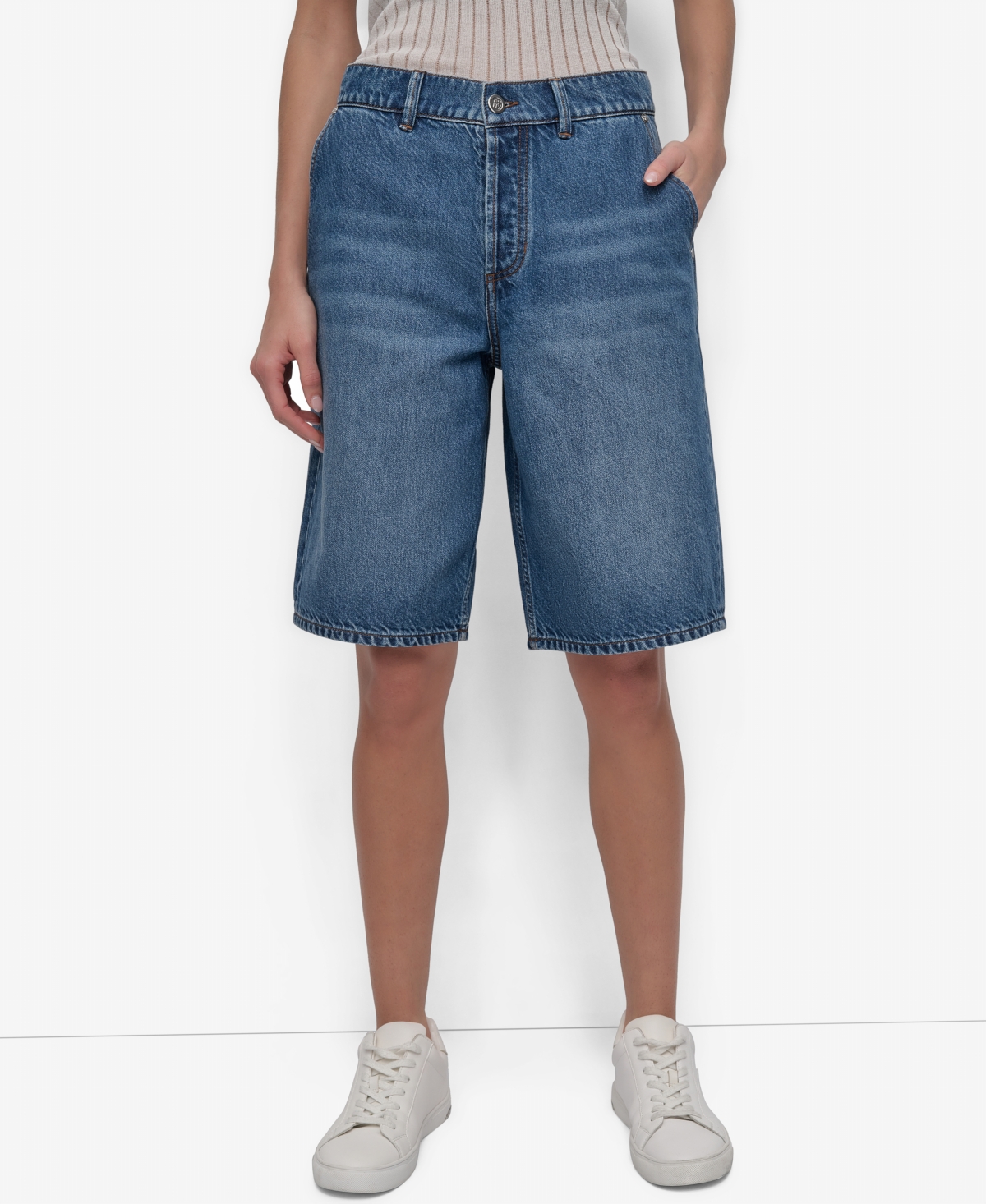 Shop Dkny Women's Denim Bermuda Shorts In Ludlow Wash