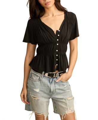 Lucky Brand - Women's Sandwash Shirred Button-Front Top
