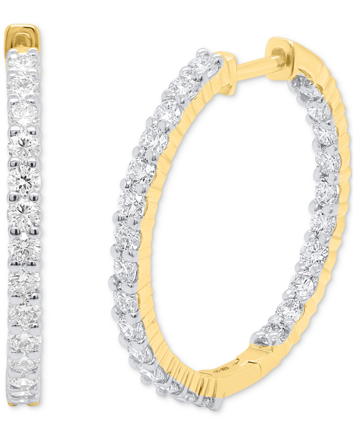 Forever Grown Diamonds Lab Grown Diamond Hoop Earrings (2 Ct. T.w.) In Sterling Silver Or 14k Gold-plated Sterling Silver In Gold-plated Sterling Silver