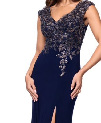 Women's Embellished V-Neck Sleeveless Gown