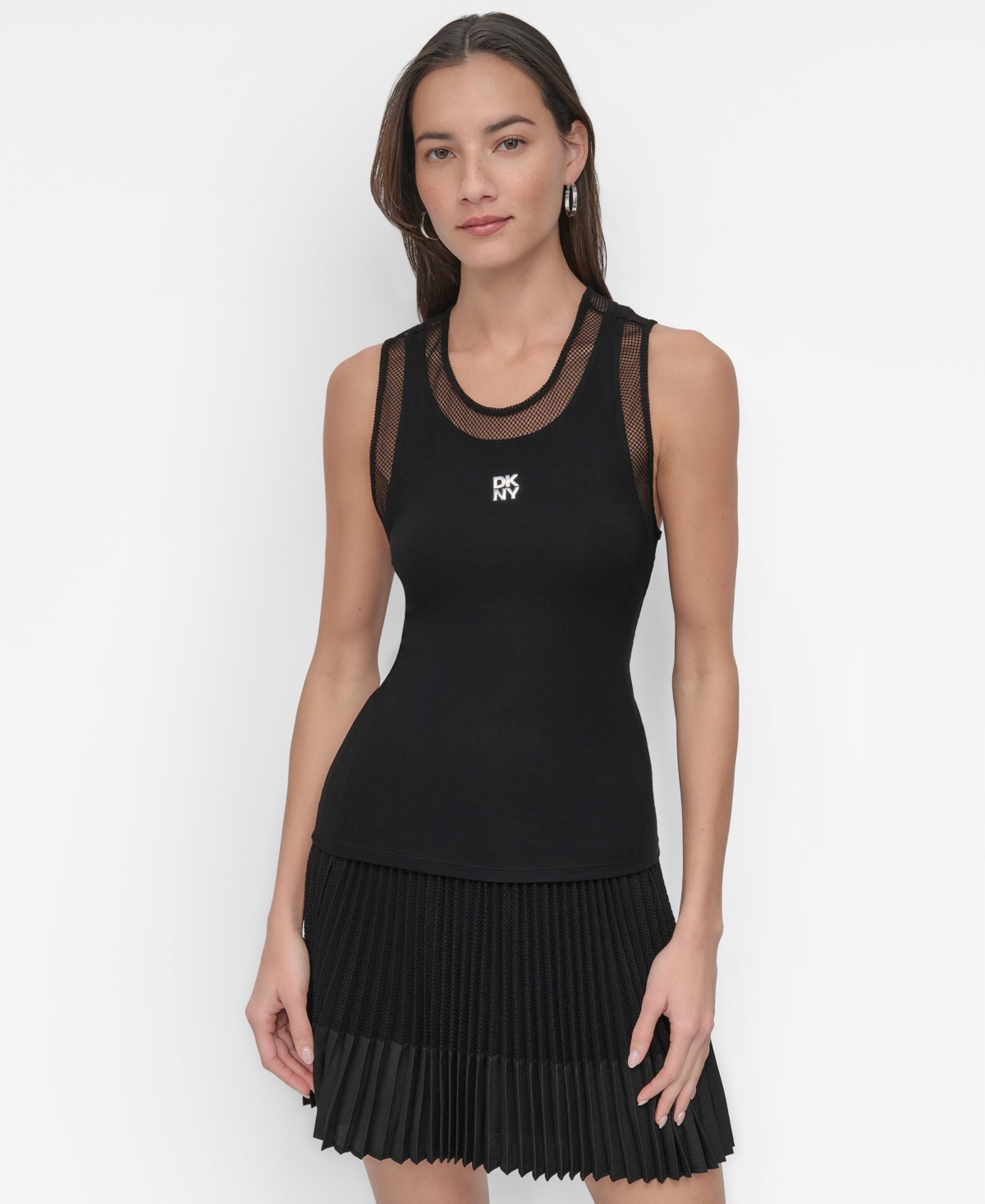 Women's Mesh-Neck Logo Tank Top - Black