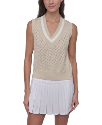 売れ筋商品|||ダナ キャラン ニューヨーク カットソー トップス レディース Women's Open-Knit Sleeveless V-Neck Sweater Light City Khaki/Ivory DKNY Women's Open-Knit Sleeveless V-Neck Sweater - Macy's