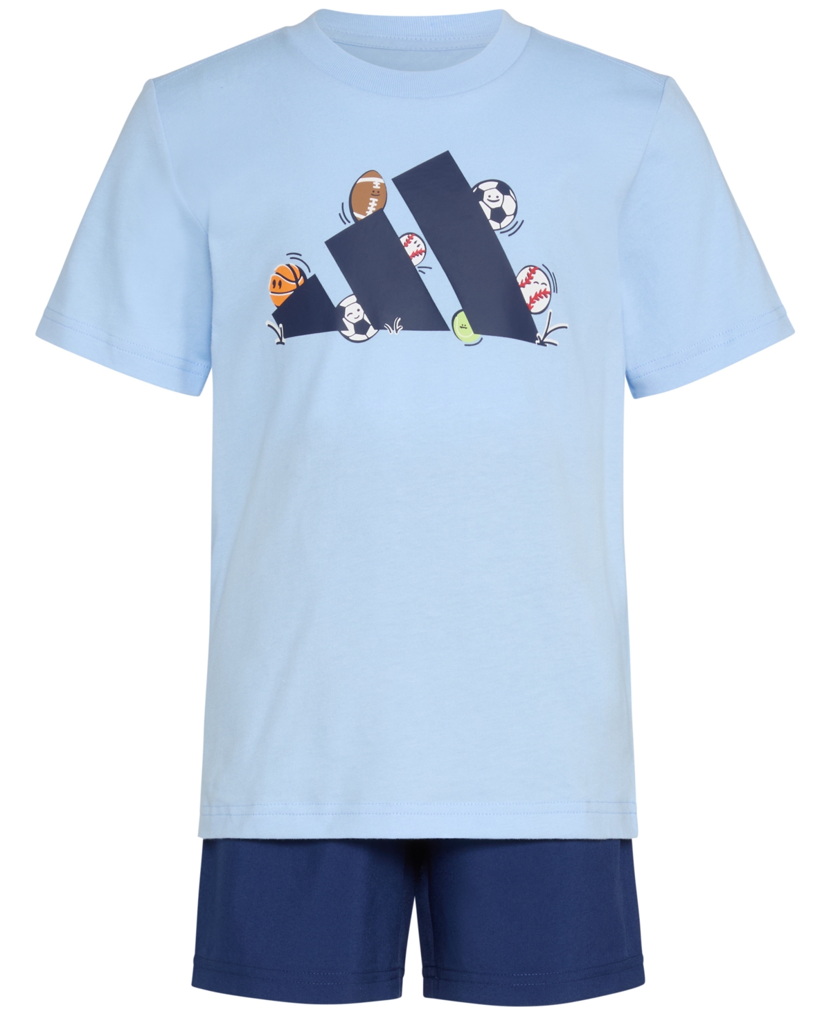 Adidas Originals Toddler & Little Boys Short-sleeve Logo T-shirt & Elastic-waistband Woven Shorts, 2 Piece Set In Lt Blue