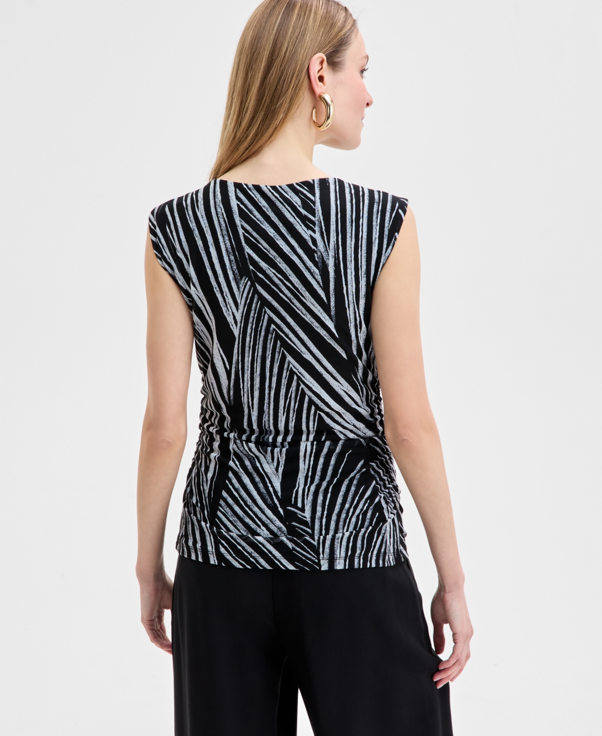 Inc International Concepts Women's Printed Sleeveless Shell Top, Exclusively At Macy's In Black