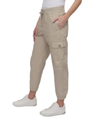 Sport Women's Cotton Ribbed-Waist Jogger Cargo Pants
