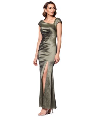 Women's Asymmetric Pleated Cap-Sleeve Gown