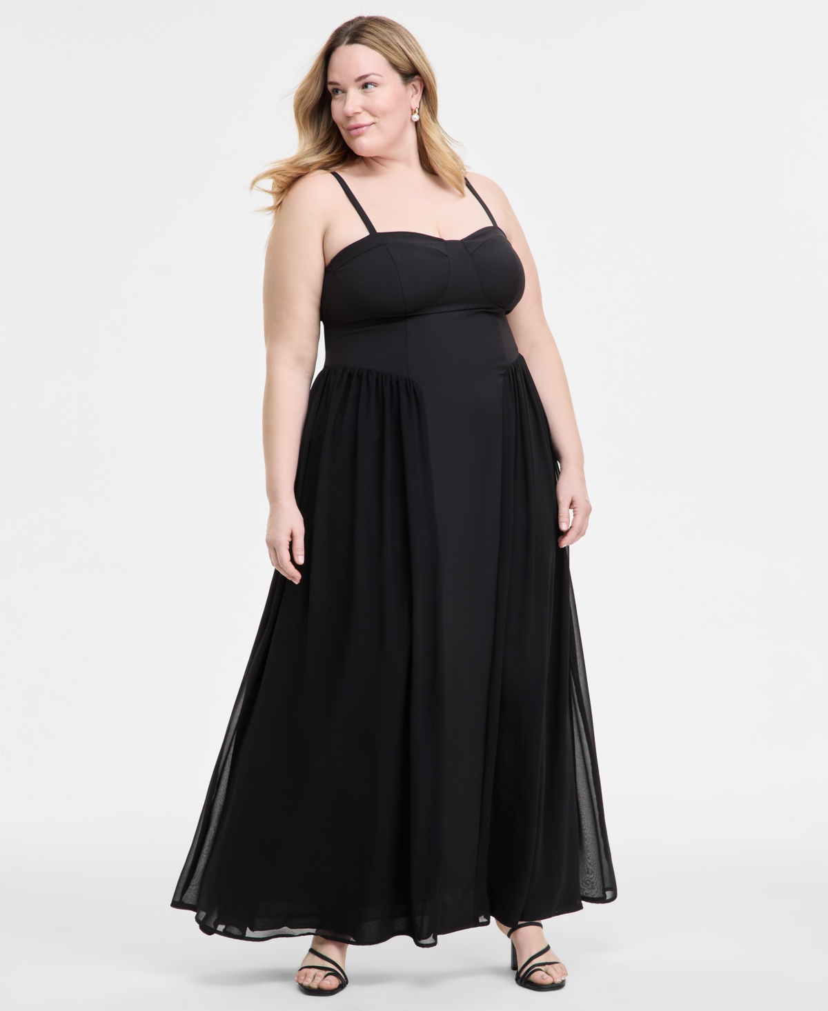 Plus Size Sweetheart-Neck Sleeveless Gown - Black