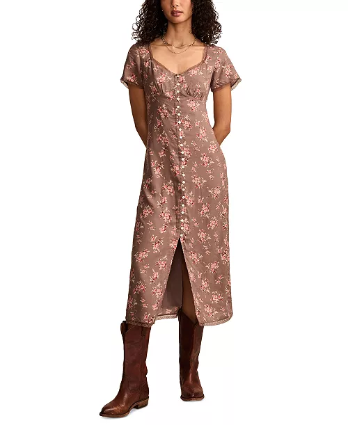 women's floral lace-trim midi dress