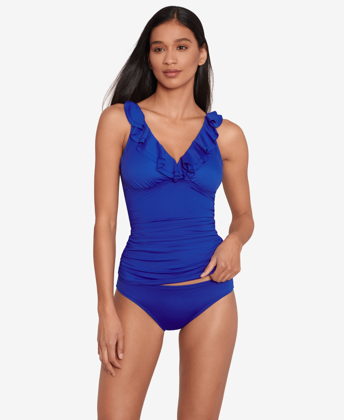 Shop Ralph Lauren Beach Club Solid Ruffle Tankini Top In Royal Blue