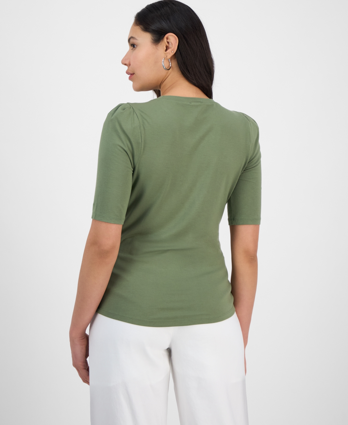 Inc International Concepts Women's Elbow Puff-sleeve Top, Exclusively At Macy's In Olivine