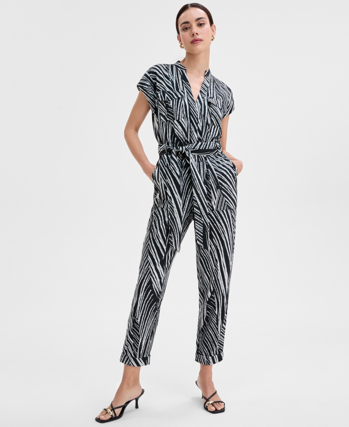 Women's Printed Tie-Waist Jumpsuit, Exclusively at Macy's - Pia Stripe