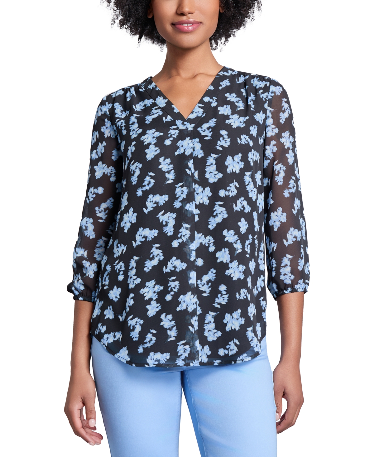 Jones New York Women's Kelly Printed V-neck Chiffon Tunic In Jones Black Multi