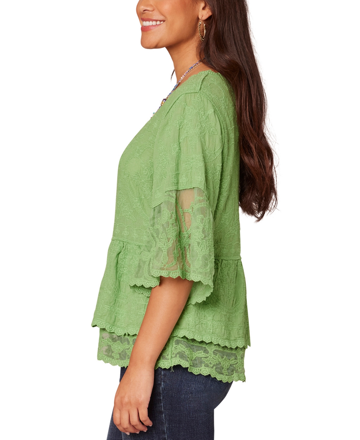 DEMOCRACY PETITE LACE DOUBLE BELL FLOUNCE TOP