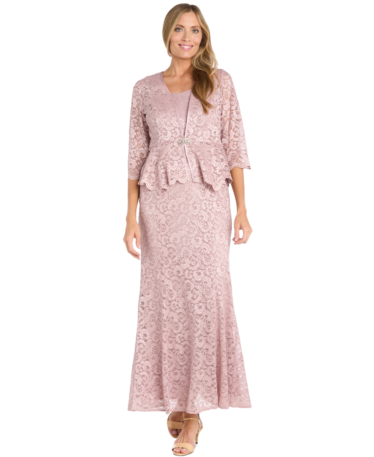 Women's Glitter Lace Gown & Jacket - Blue