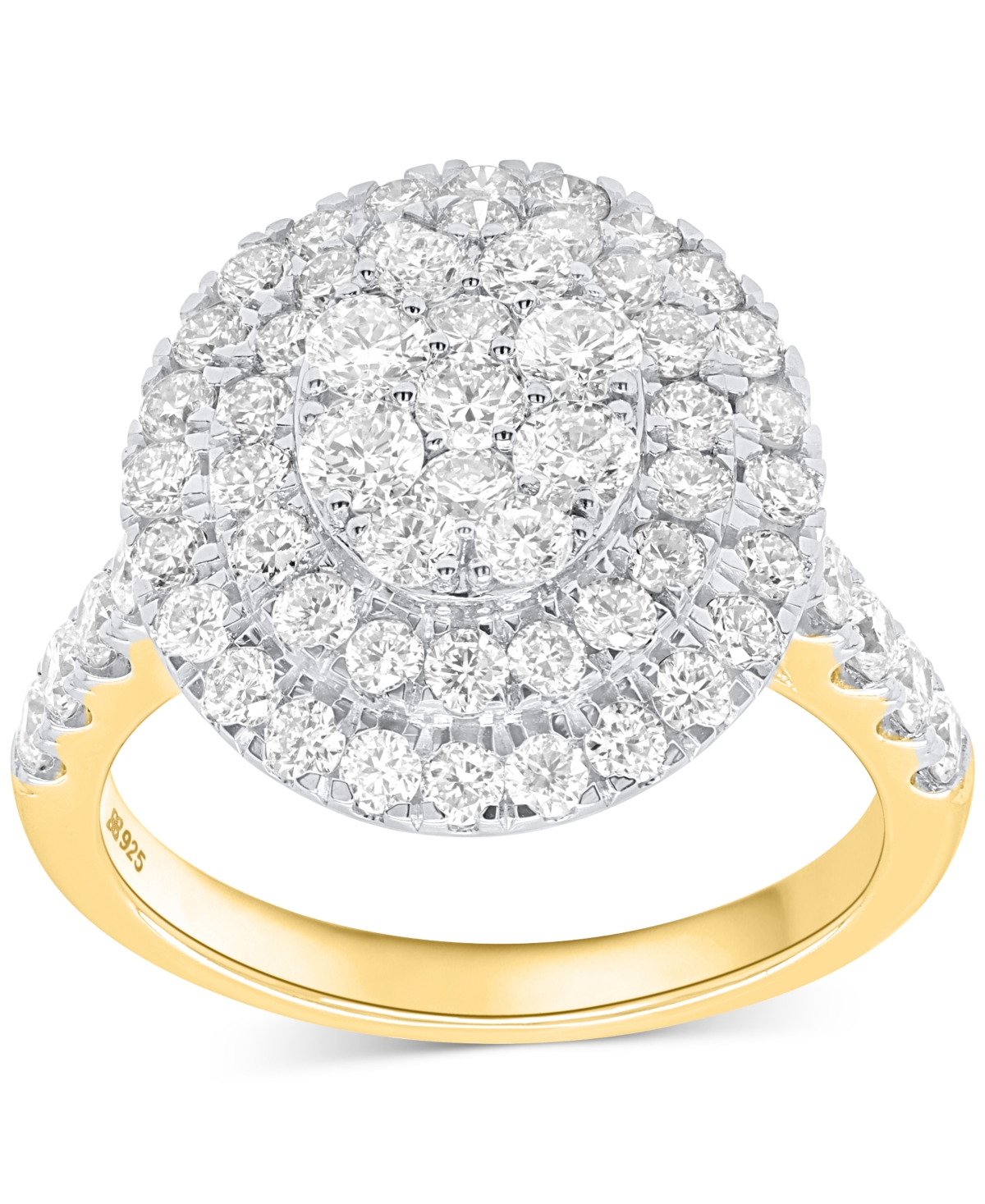 Forever Grown Diamonds Lab-grown Diamond Halo Cluster Ring (2 Ct. T.w.) In Sterling Silver Or 14k Gold-plated Sterling Silv In Gold-plated Sterling Silver