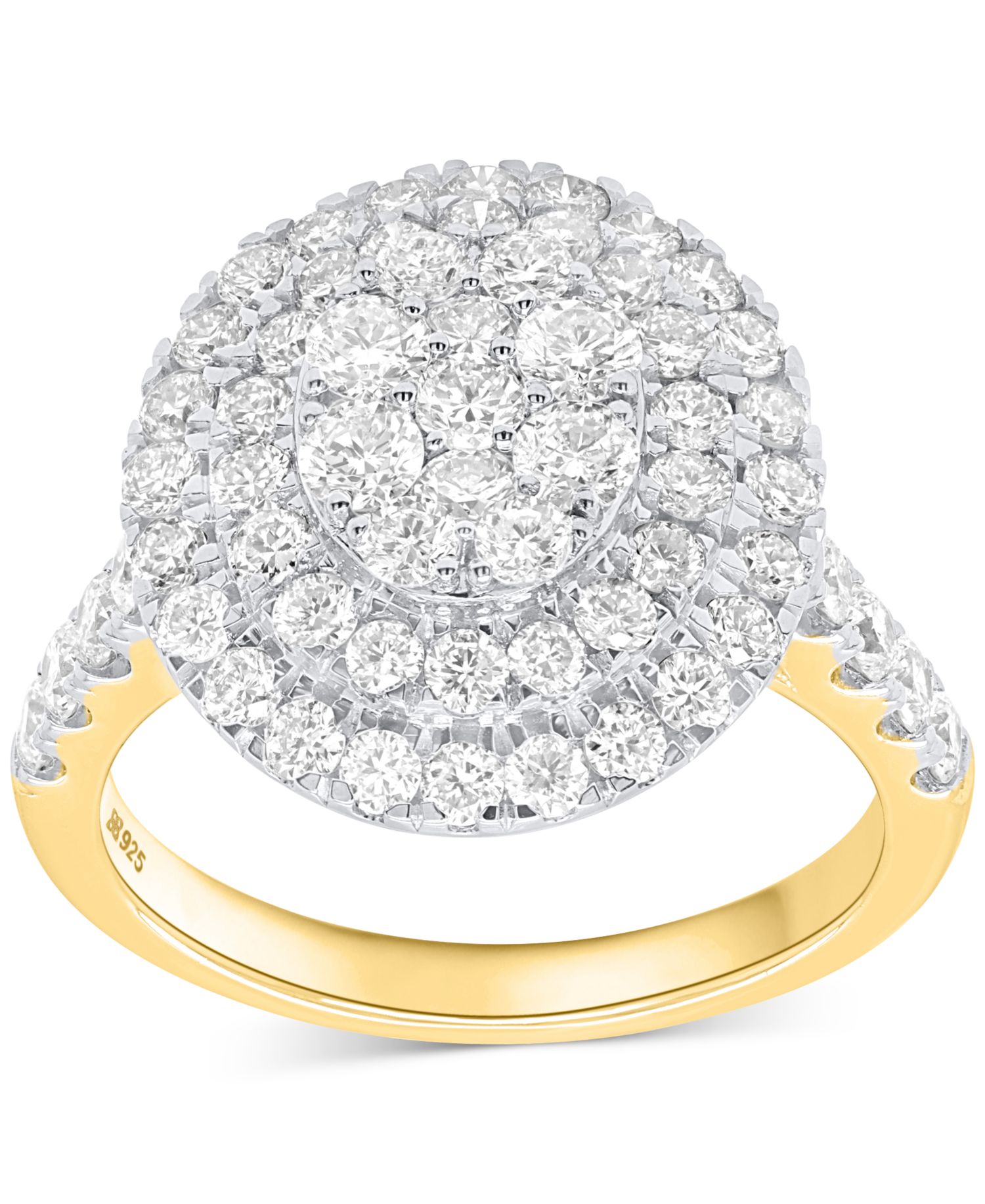 Lab-Grown Diamond Halo Cluster Ring (2 ct. t.w.) in Sterling Silver or 14K Gold-Plated Sterling Silver