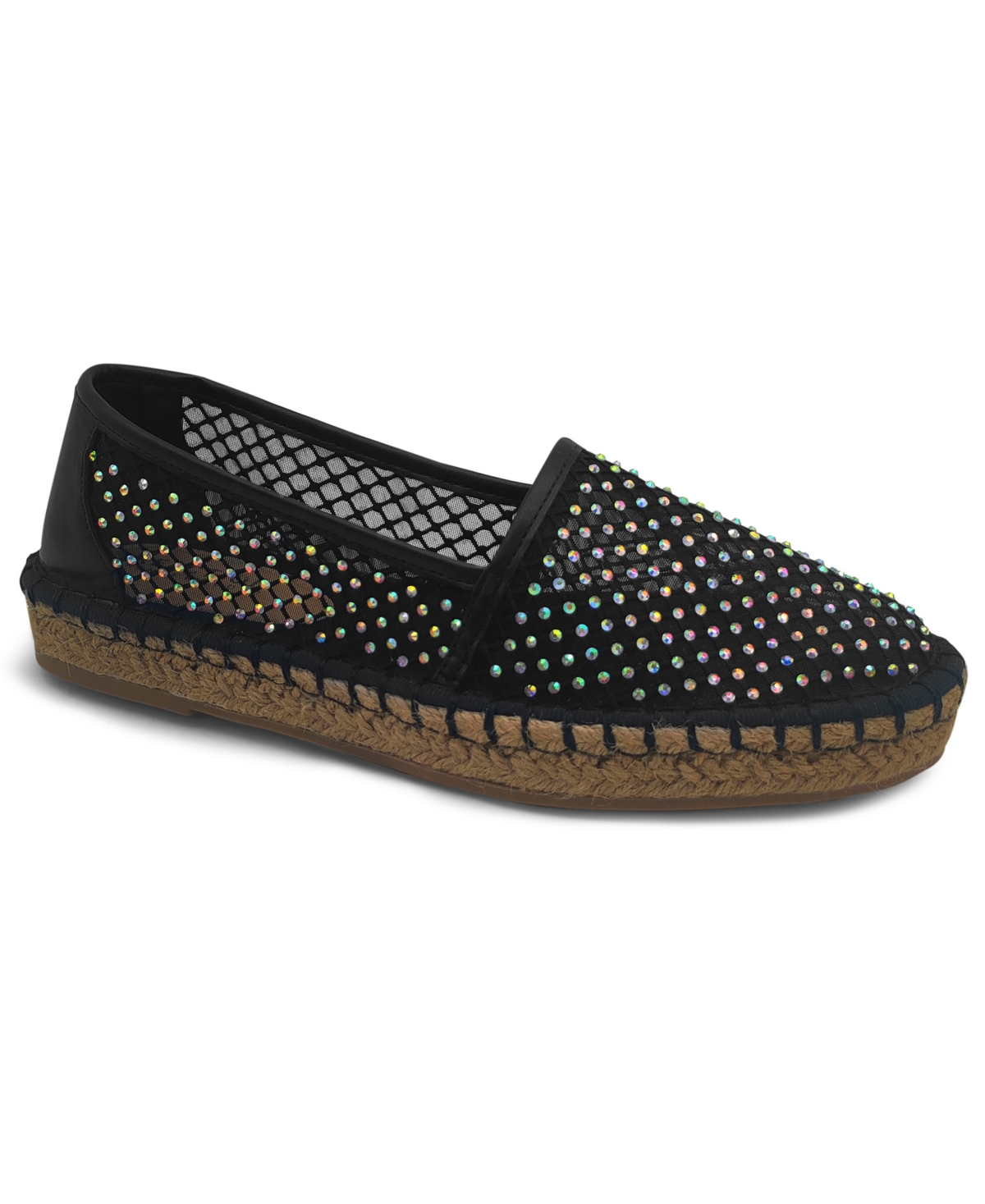 Kenneth Cole Reaction Women's Bonne Round Toe Espadrille Flats In Black Crystal Mesh