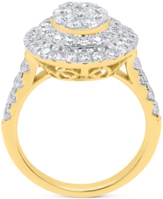 Lab-Grown Diamond Halo Cluster Ring (2 ct. t.w.) in Sterling Silver or 14K Gold-Plated Sterling Silver