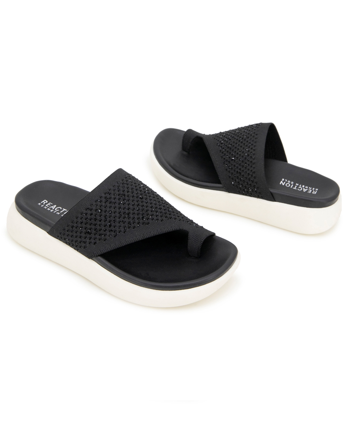 Kenneth Cole Reaction Women's Teffi Knit Round Toe Flat Sandals In Black Knit