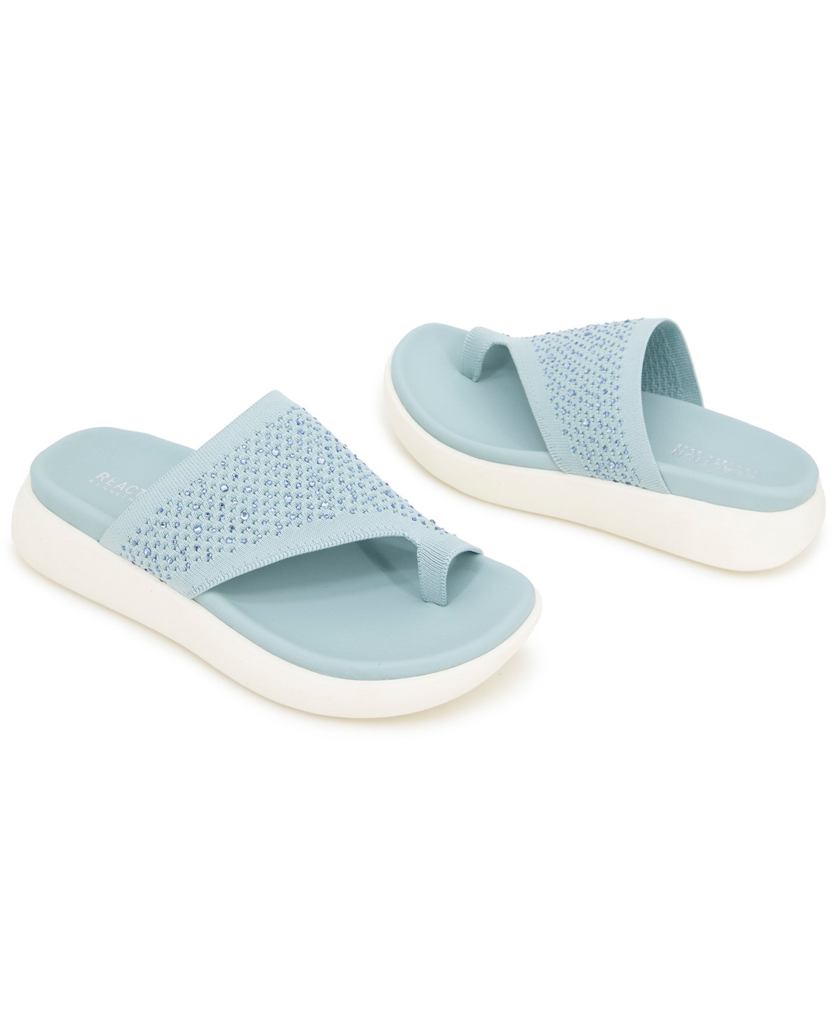 Kenneth Cole Reaction Women's Teffi Knit Round Toe Flat Sandals In Light Blue Knit