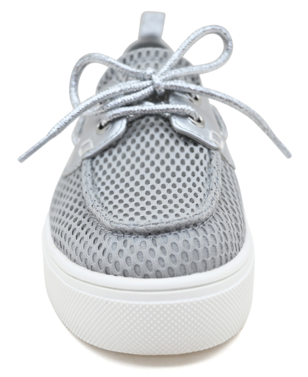 Kenneth Cole Reaction Women's Zelda Almond Toe Boat Shoes In Silver Mesh