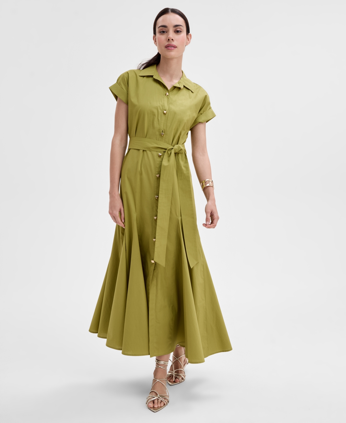 Inc International Concepts Women's Cotton Maxi Shirtdress, Exclusively At Macy's In Gold Olive