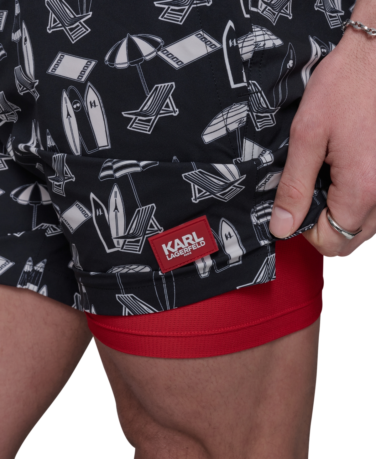 Karl Lagerfeld Men's Regular-fit Quick-dry 5" Swim Trunks With Boxer Brief Liner In Surf Board