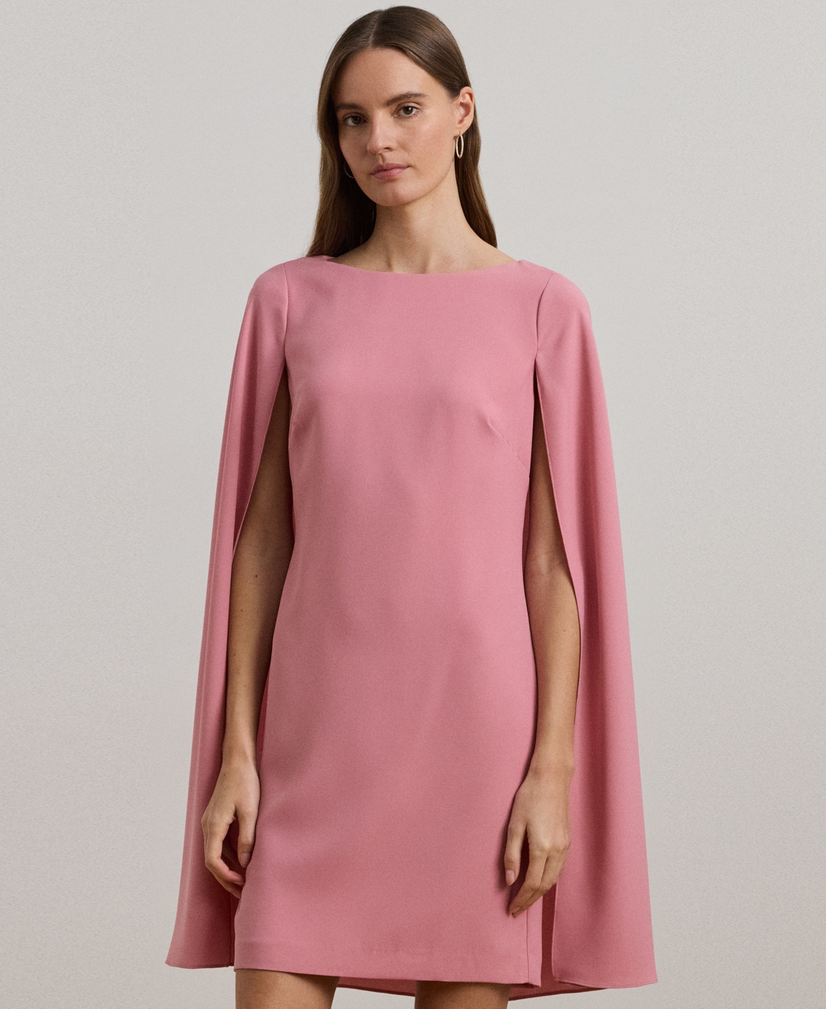Ralph Lauren Cape Georgette Cocktail Dress In Rose Mauve